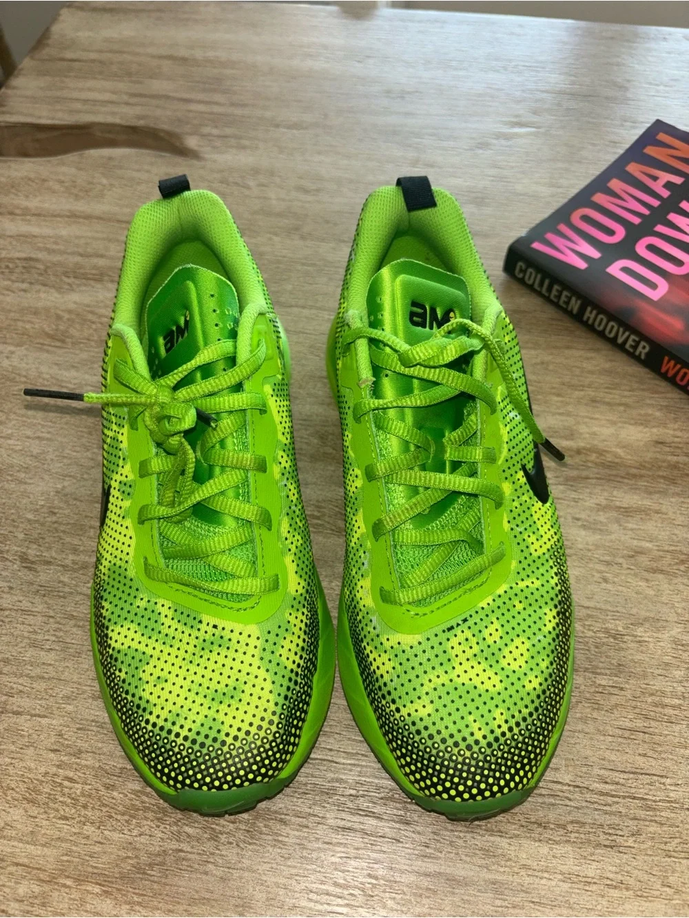 Nike Kids Lime Green Air-Cushion Athletic Sneakers with Black Swoosh